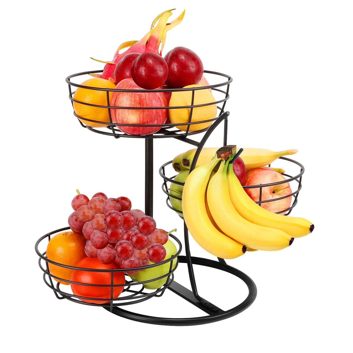 Fruit Basket Bowl with Banana Hanger, 3-Tier Metal Base D3445