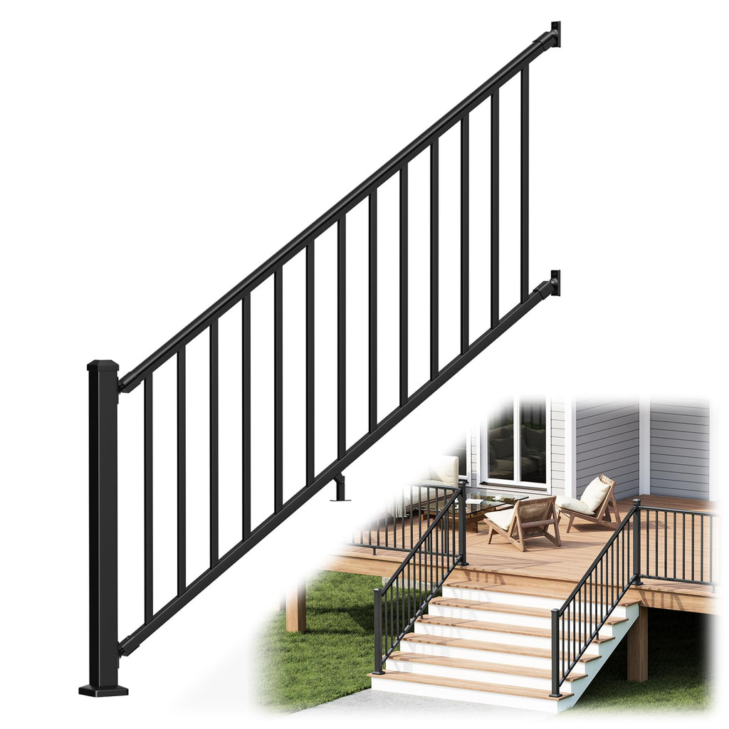 1 Pack 36 in. H x 6 ft. W Aluminum Stair Railing Kit with Post L9745