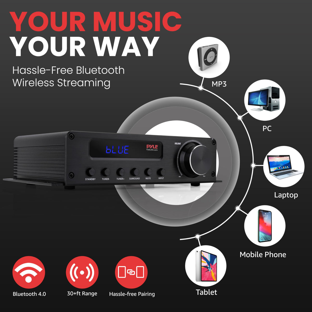 100W 5 Channel Bluetooth Home Theater Audio Amplifier Q118747