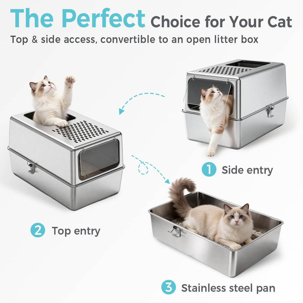 Enclosed Stainless Steel Cat Litter Box with Lid Y5228