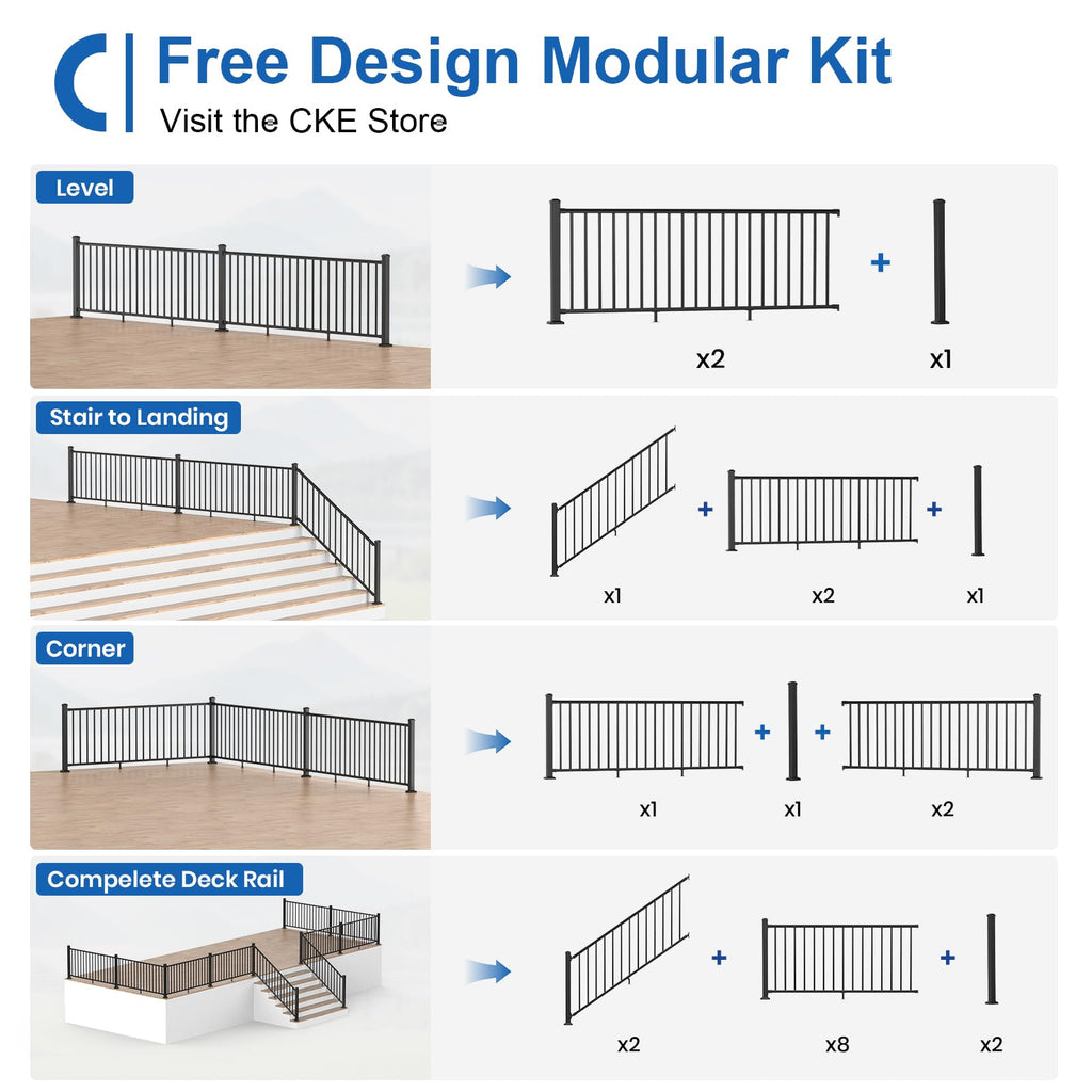 1 Pack 36 in. H x 6 ft. W Aluminum Stair Railing Kit with Post L9745