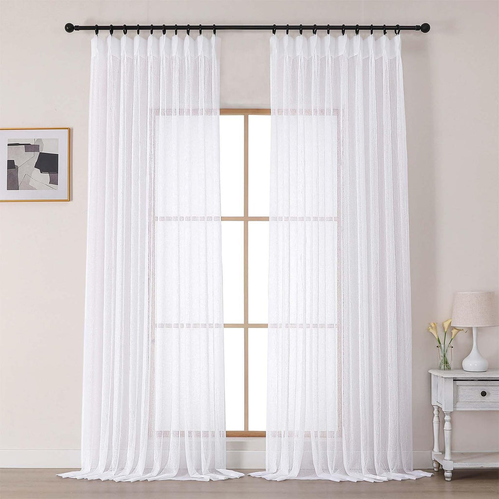 White Sheer Pinch Pleated Curtains 96 Inches 2 Panels X6010