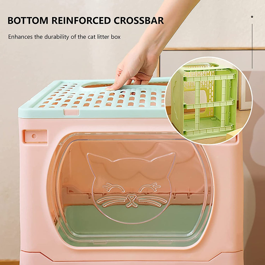 Foldable Top Entry Cat Litter Box with Lid and Scoop G891652