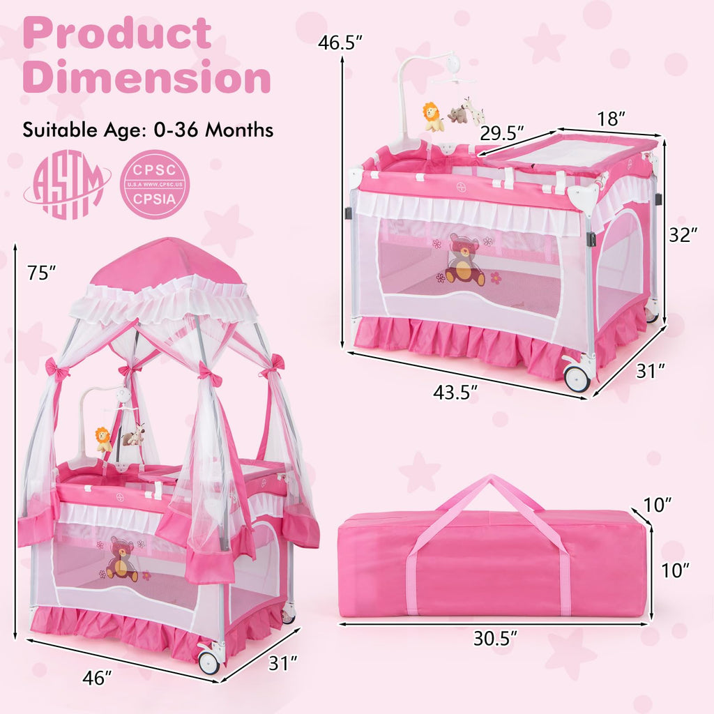 4-in-1 Baby Playard with Bassinet, Changing Table and Carry Bag B50671