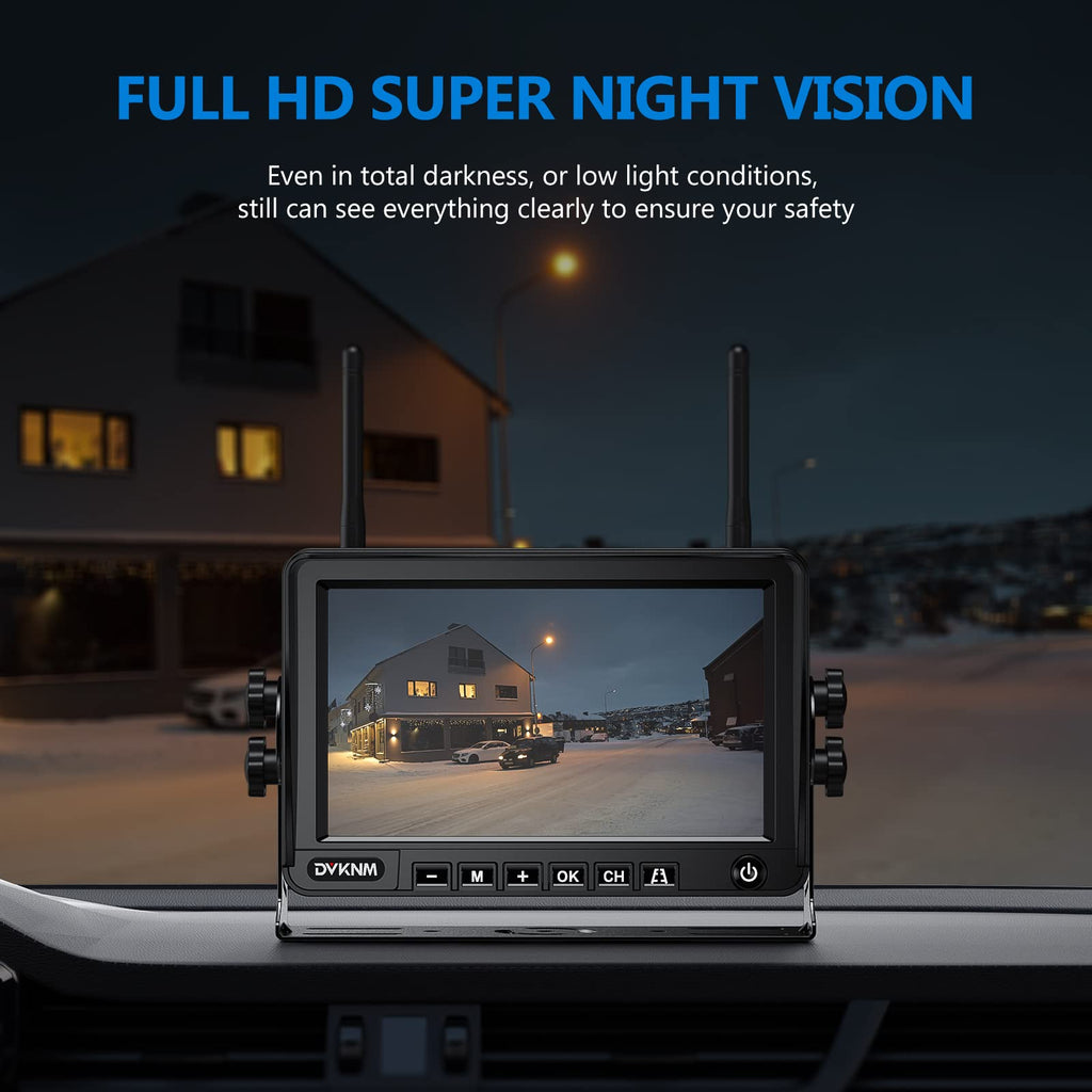 Magnetic Solar Wireless Backup Camera with 7" 1080P Monitor Q600