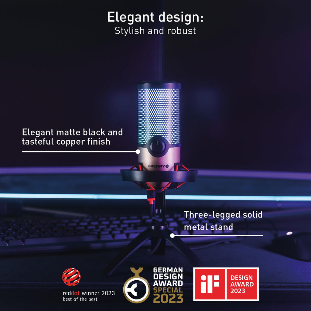 USB Microphone with RGB Lighting, 4 Polar Patterns, Black/Copper Z318298