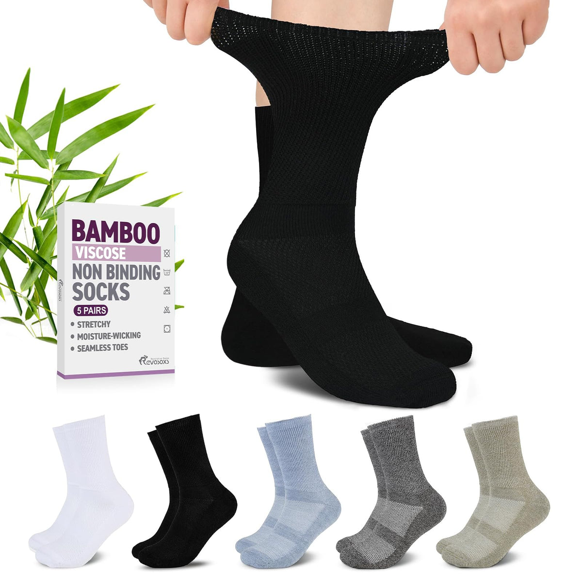 Bamboo Viscose Non-Binding Crew Socks with Seamless Toe G46463