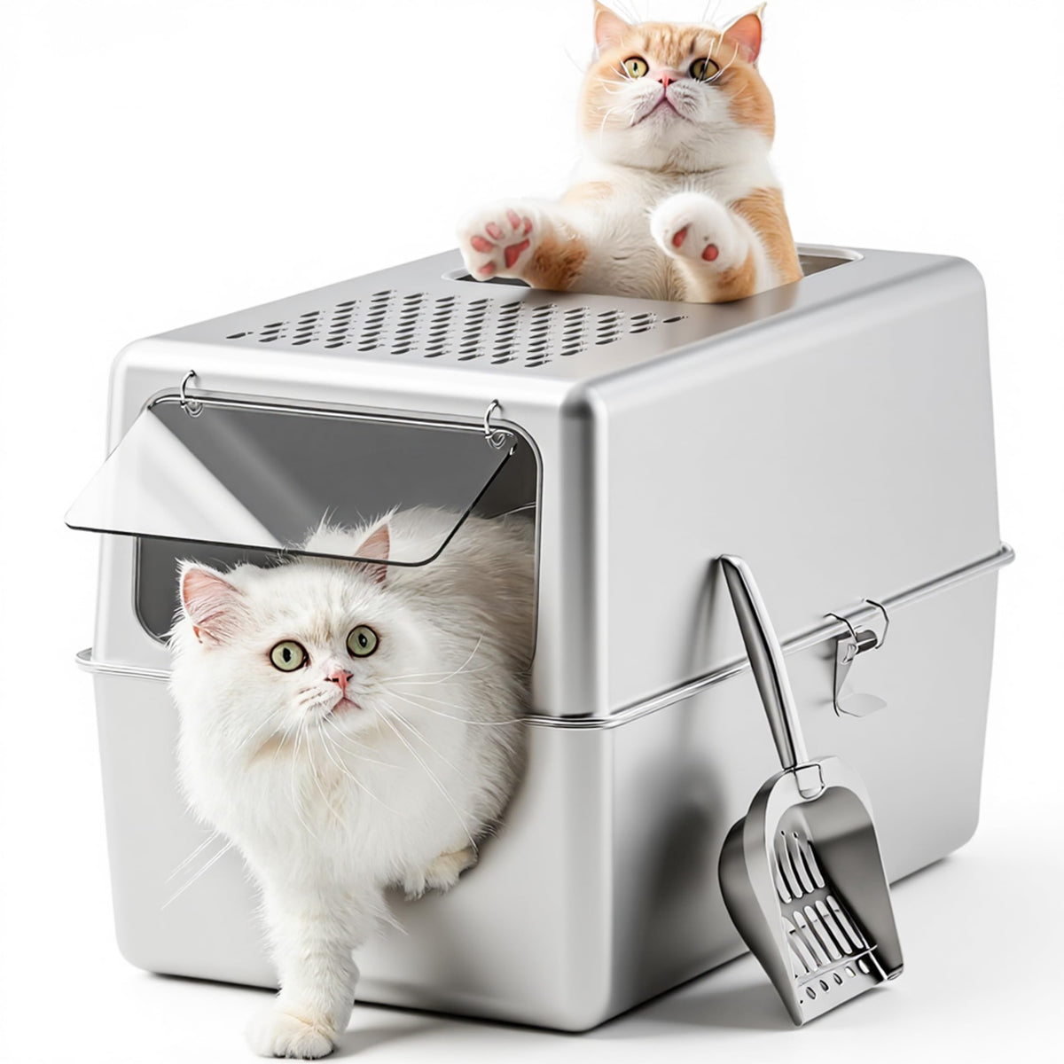 Enclosed Stainless Steel Cat Litter Box with Lid Y5228