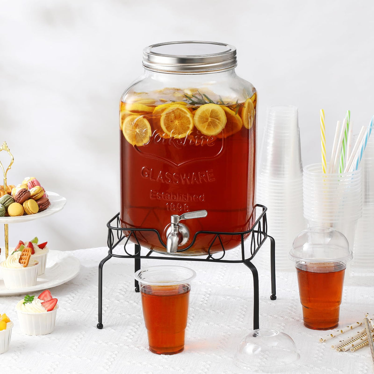2 Gallon Glass Beverage Dispenser with Stand and Lid N516