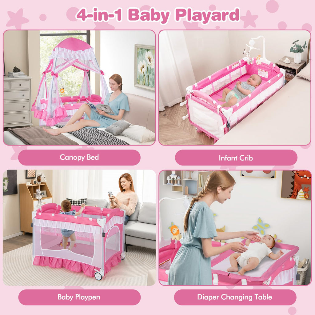 4-in-1 Baby Playard with Bassinet, Changing Table and Carry Bag B50671