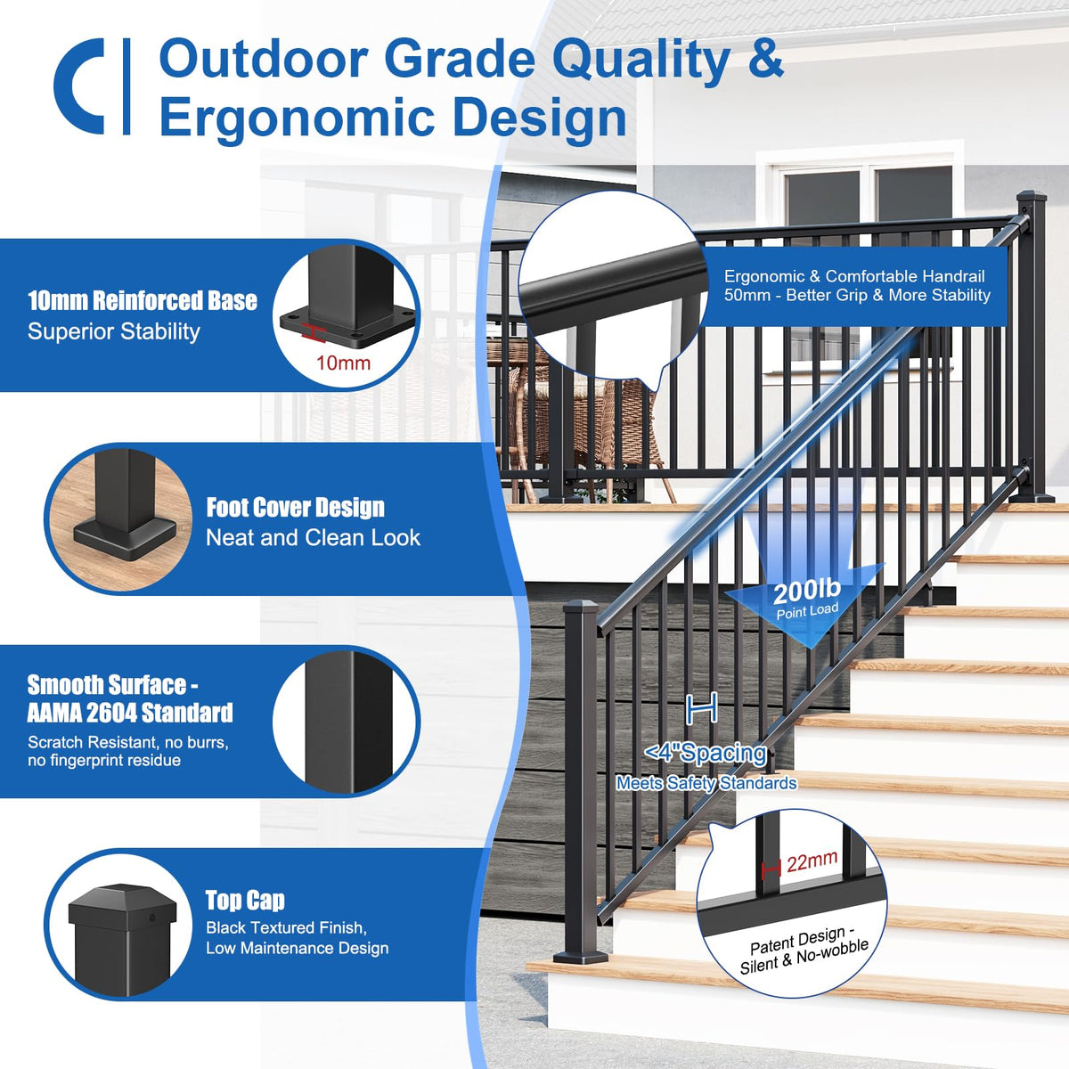 1 Pack 36 in. H x 6 ft. W Aluminum Stair Railing Kit with Post L9745