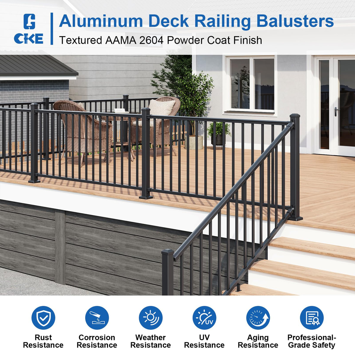 1 Pack 36 in. H x 6 ft. W Aluminum Stair Railing Kit with Post L9745