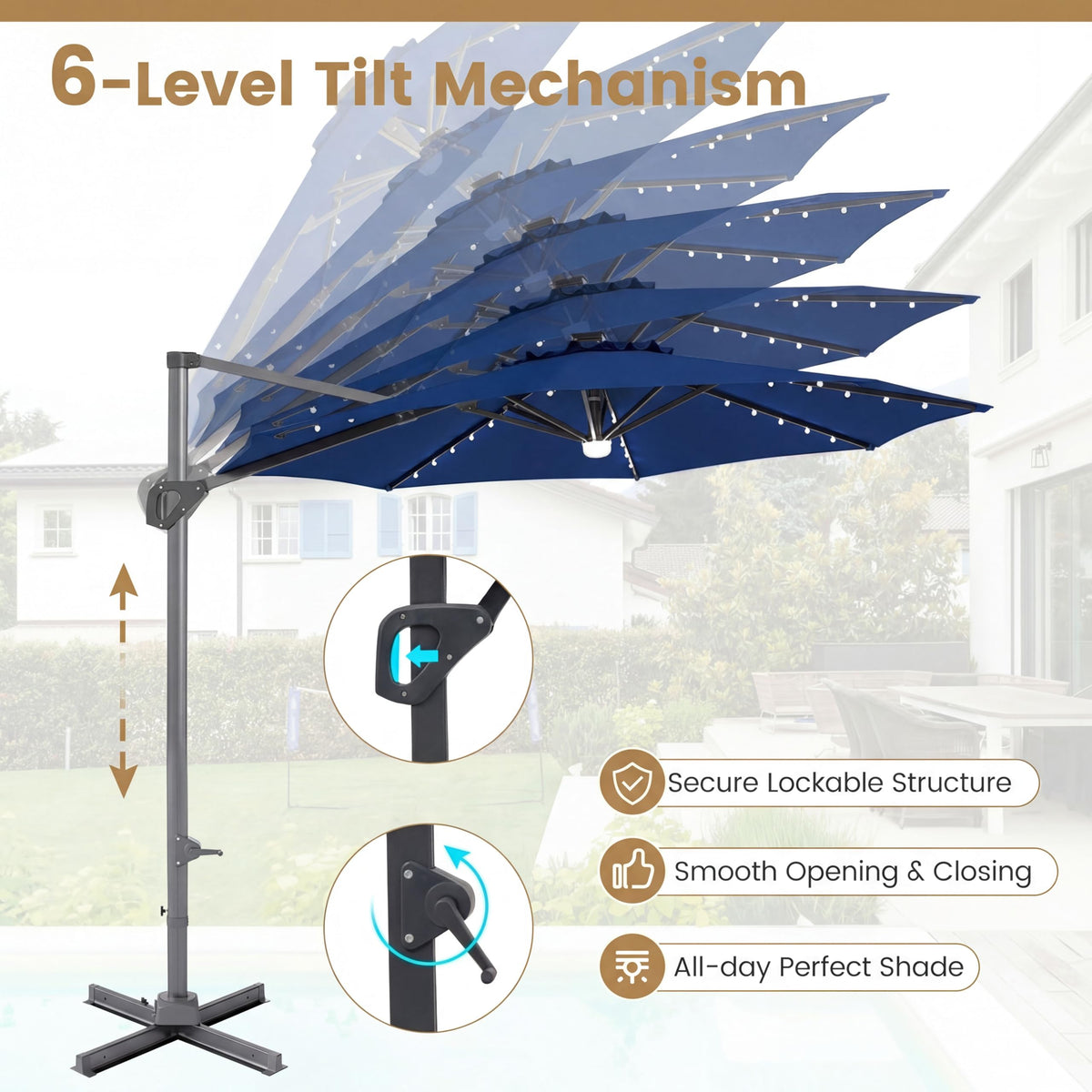 10 FT Solar LED Cantilever Patio Umbrella C8360