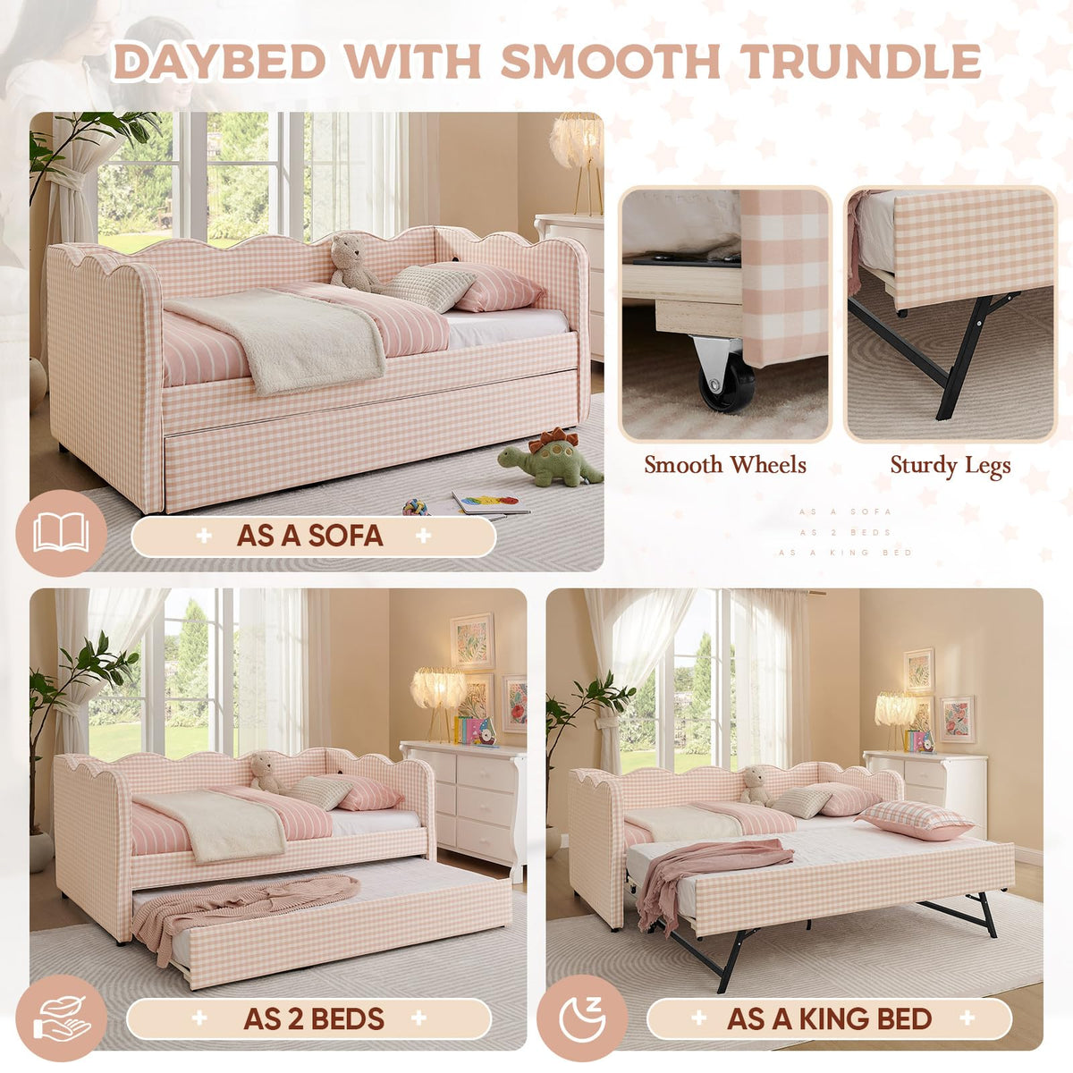 Twin Size Upholstered Daybed with Pop Up Trundle Q361933