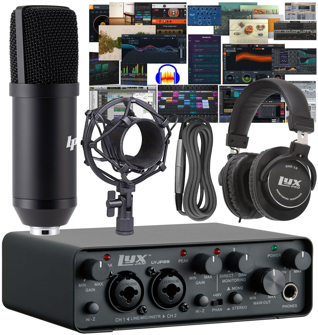 2x2 USB Audio Interface Recording Bundle with Condenser Mic, Headphones, Shockmount, XLR Cable B949416