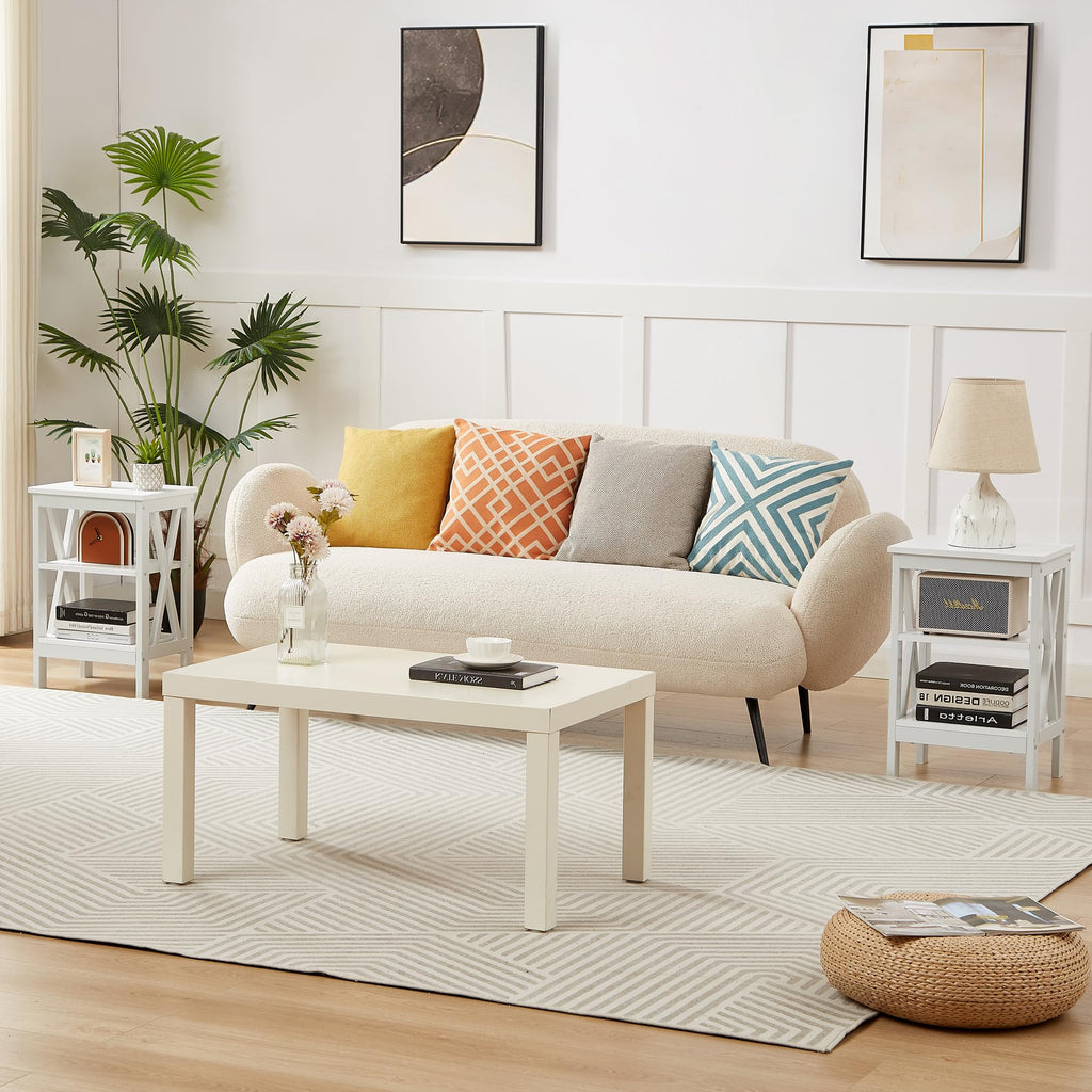 24" Tall 3-Tier Pearl White End Table Z15462