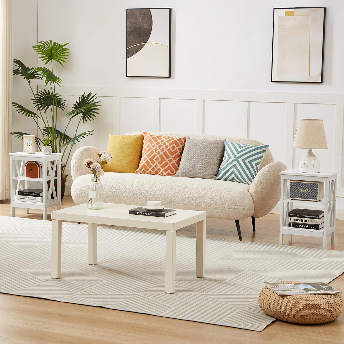 24" Tall 3-Tier Pearl White End Table Z15462