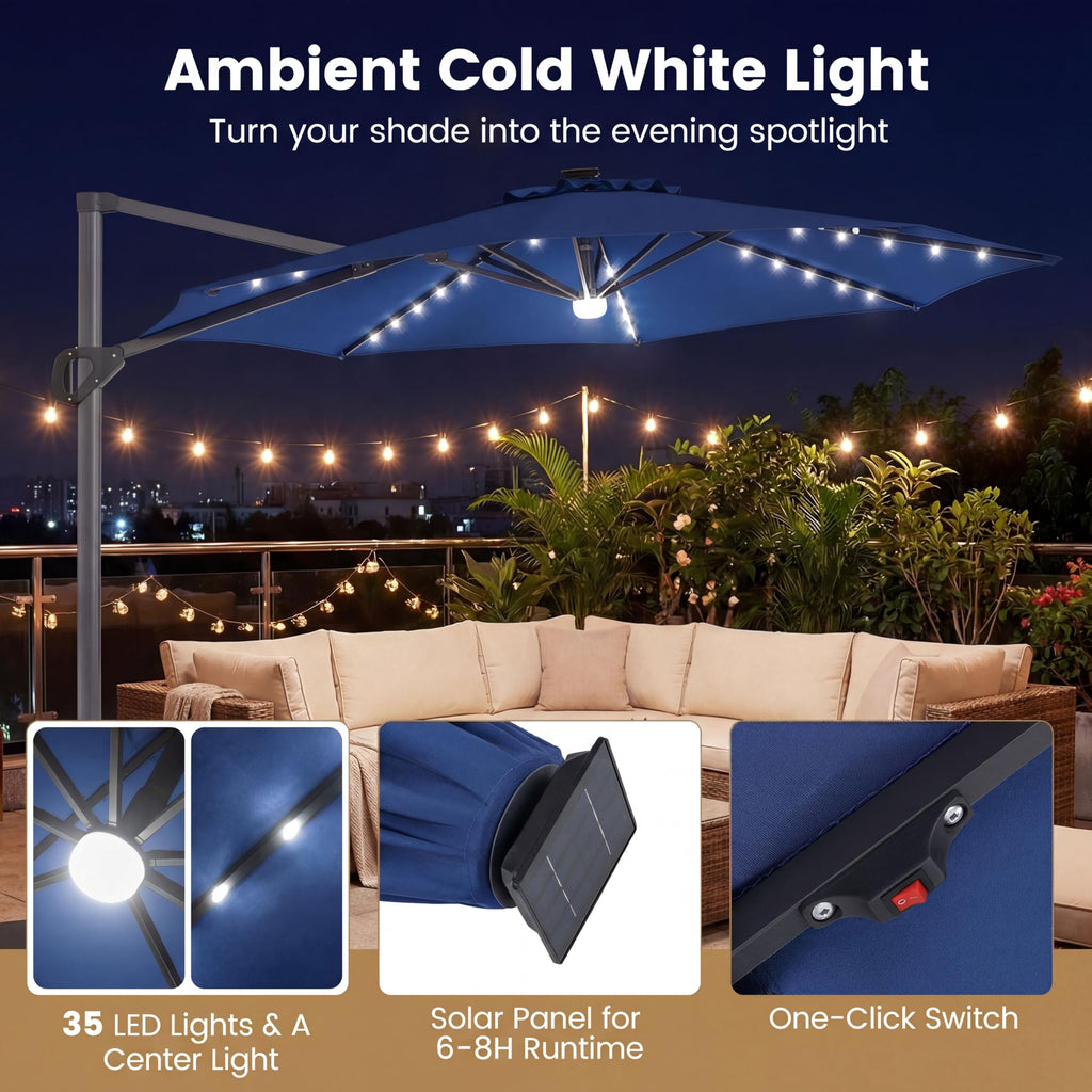 10 FT Solar LED Cantilever Patio Umbrella C8360