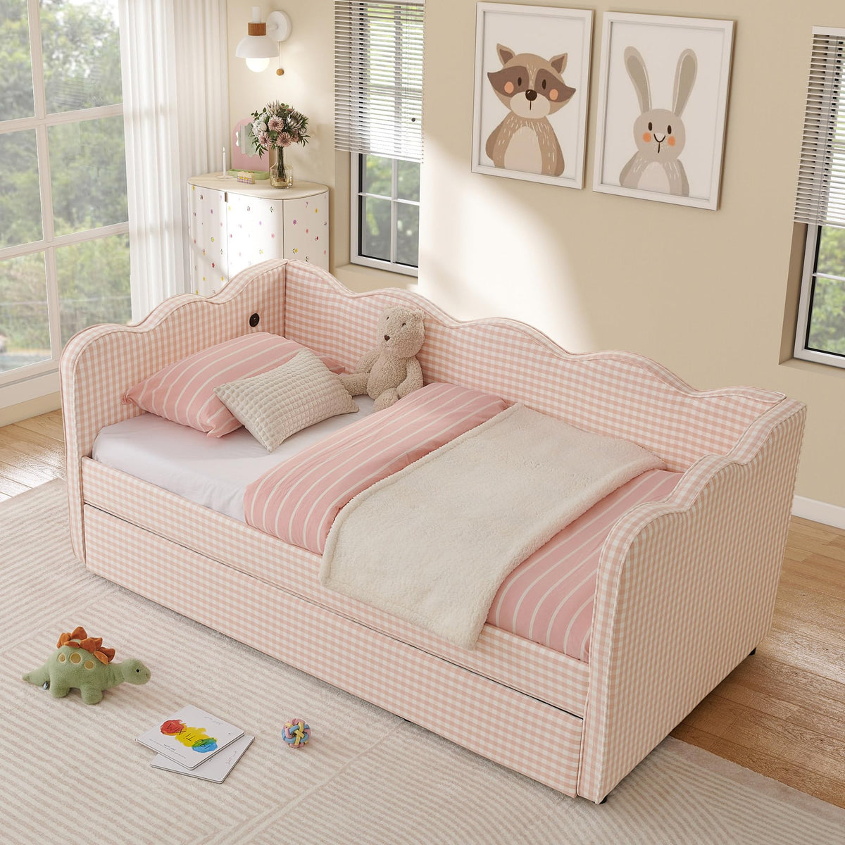 Twin Size Upholstered Daybed with Pop Up Trundle Q361933