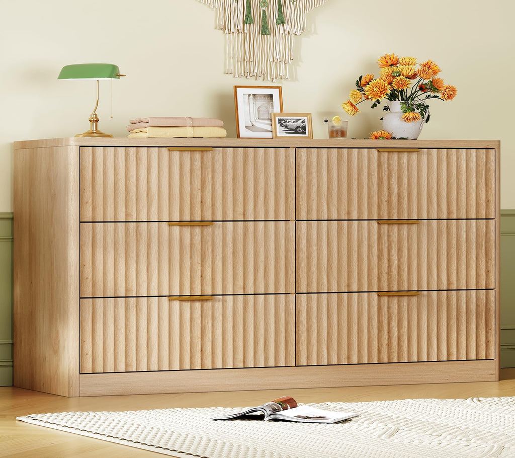 Fluted 6 Drawer Wood Dresser K889