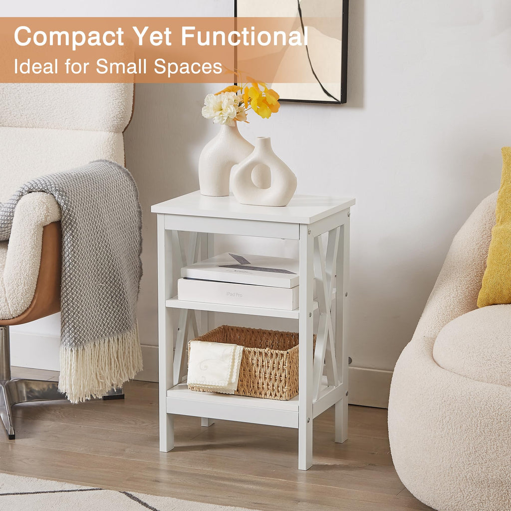 24" Tall 3-Tier Pearl White End Table Z15462