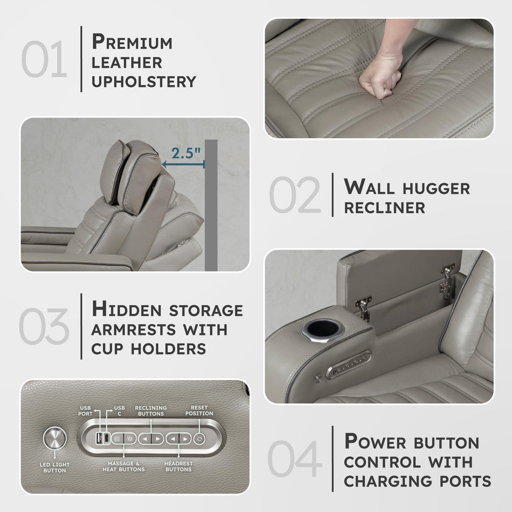 Gray Top Grain Leather Match Double Reclining Loveseat B96798
