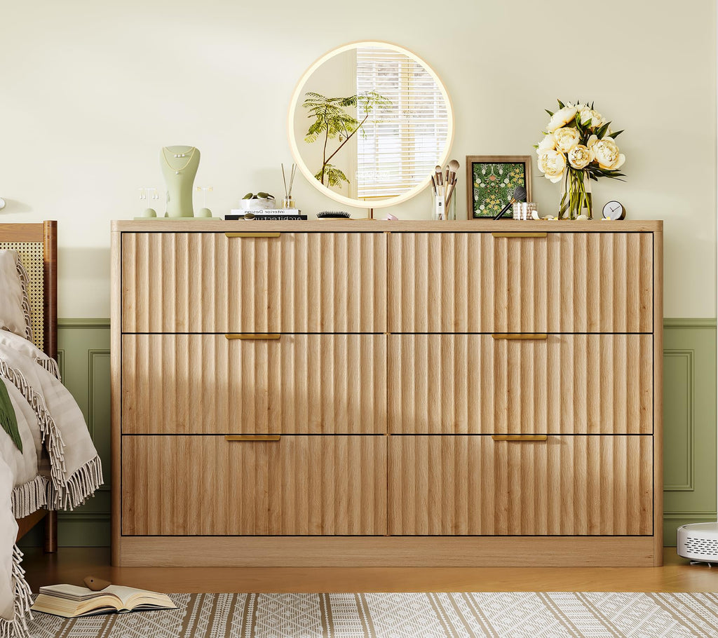 Fluted 6 Drawer Wood Dresser K889