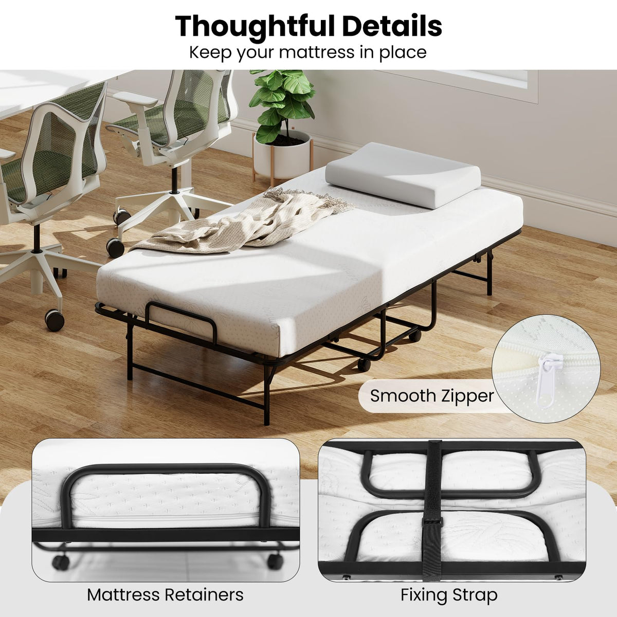 Twin Folding Bed with Memory Foam Mattress J10142