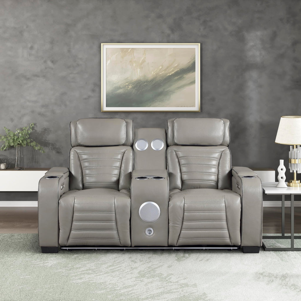 Gray Top Grain Leather Match Double Reclining Loveseat B96798