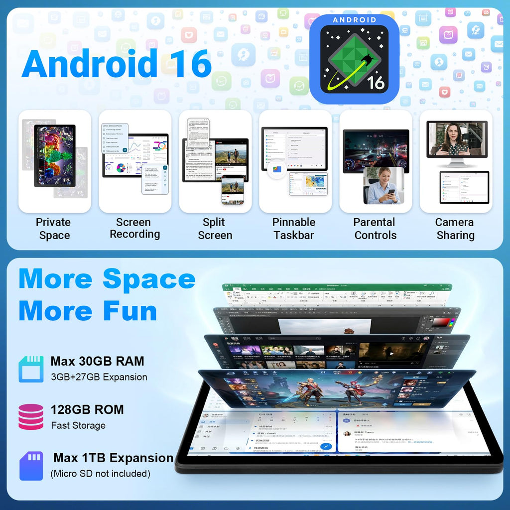 11 Inch 2 in 1 Android 16 Tablet with Keyboard Mouse Pen Case Q3268