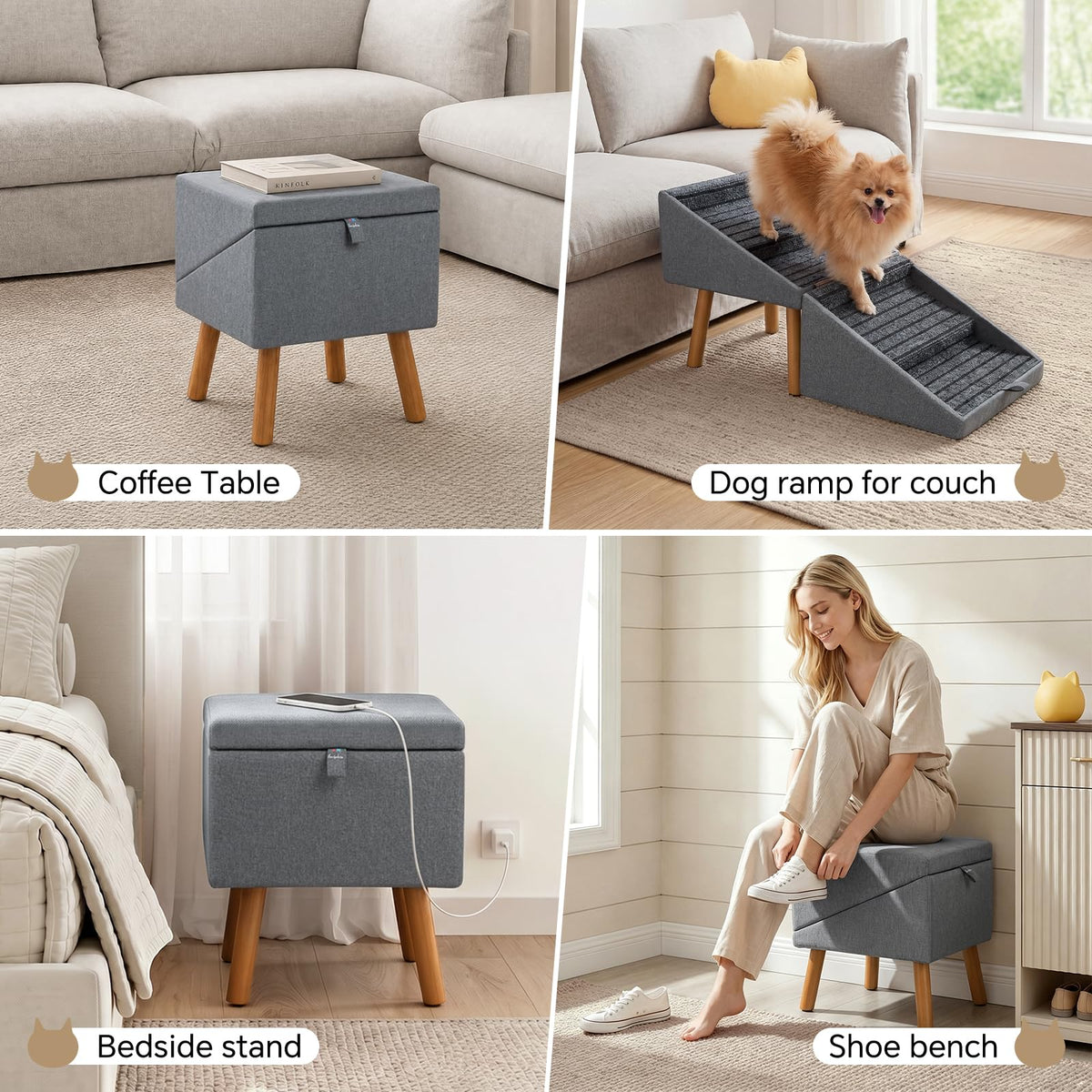2-in-1 Wooden Pet Stairs & Ottoman S544641