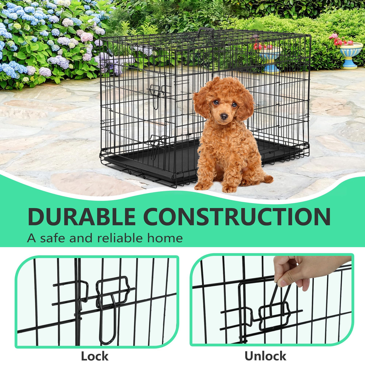 24 inch Folding Metal Wire Dog Crate with Double Door W616325
