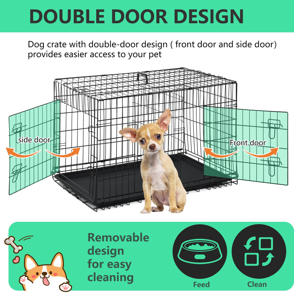 24 inch Folding Metal Wire Dog Crate with Double Door W616325