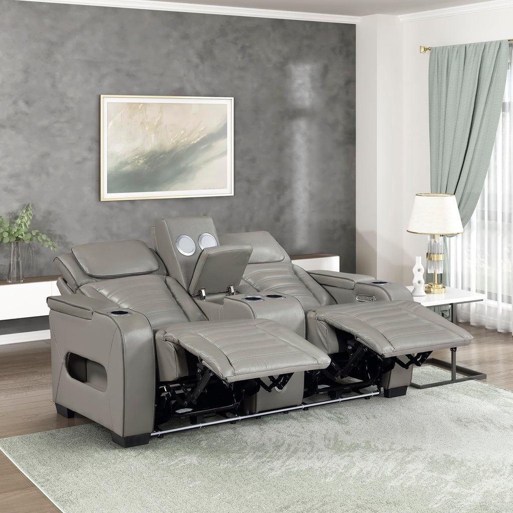 Gray Top Grain Leather Match Double Reclining Loveseat B96798