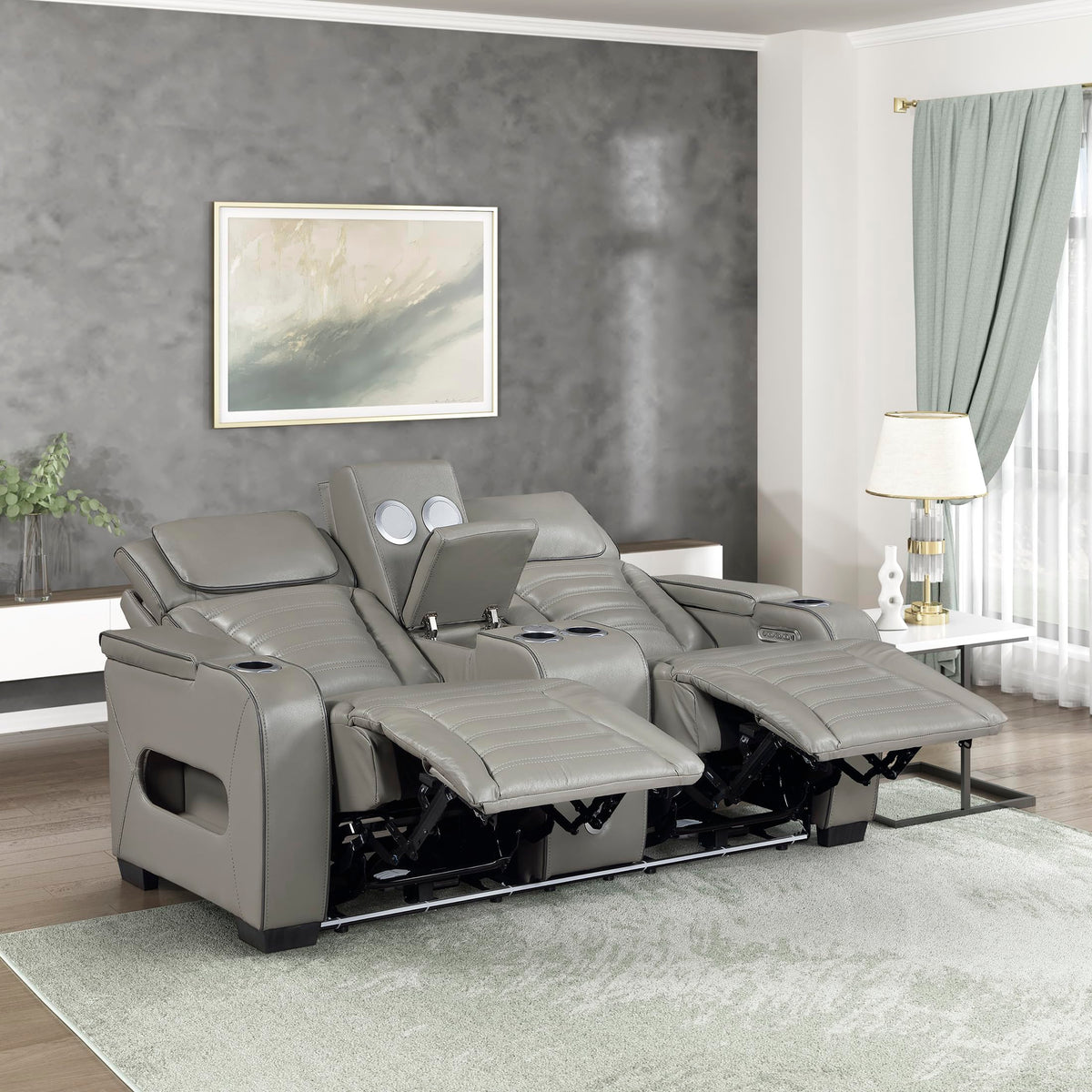 Gray Top Grain Leather Match Double Reclining Loveseat B96798