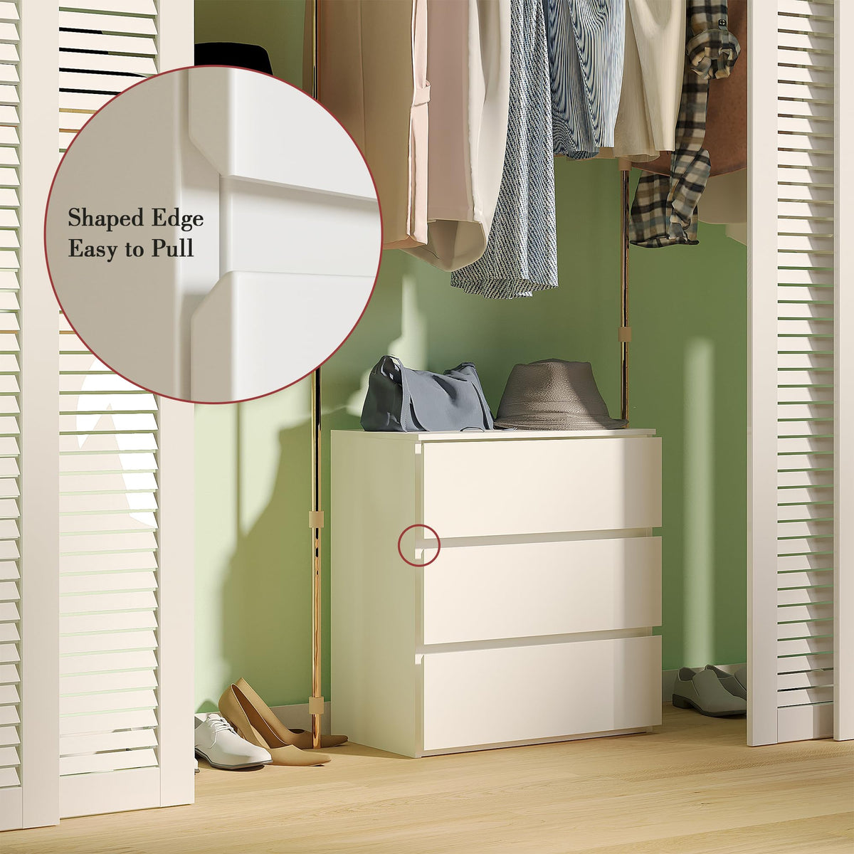 White 3 Drawer Wood Dresser I81523