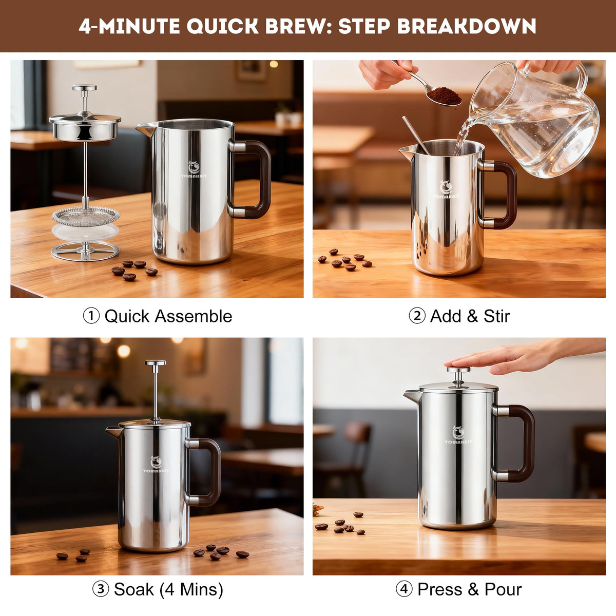 1L Stainless Steel French Press Coffee Maker G20125