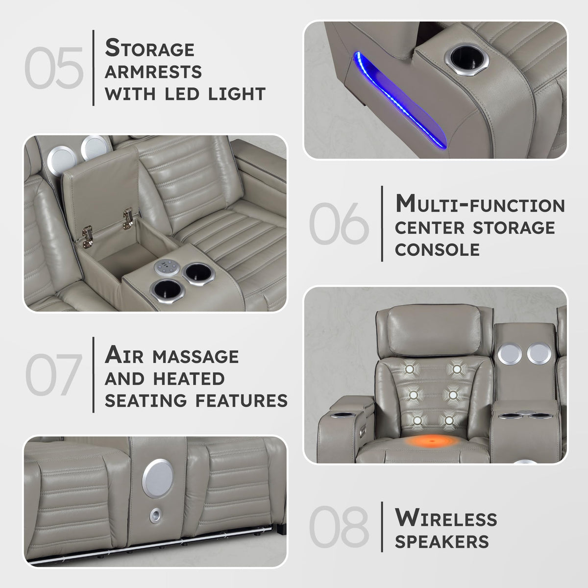 Gray Top Grain Leather Match Double Reclining Loveseat B96798