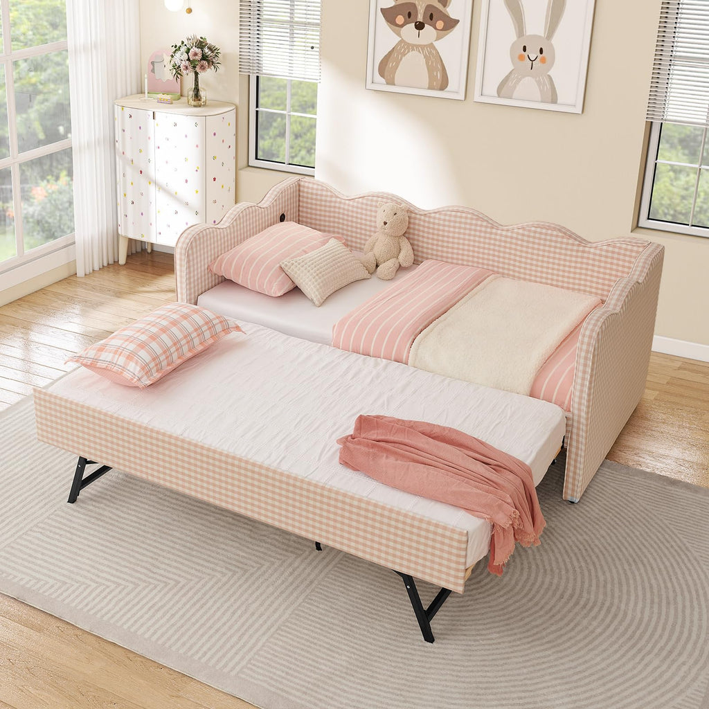 Twin Size Upholstered Daybed with Pop Up Trundle Q361933