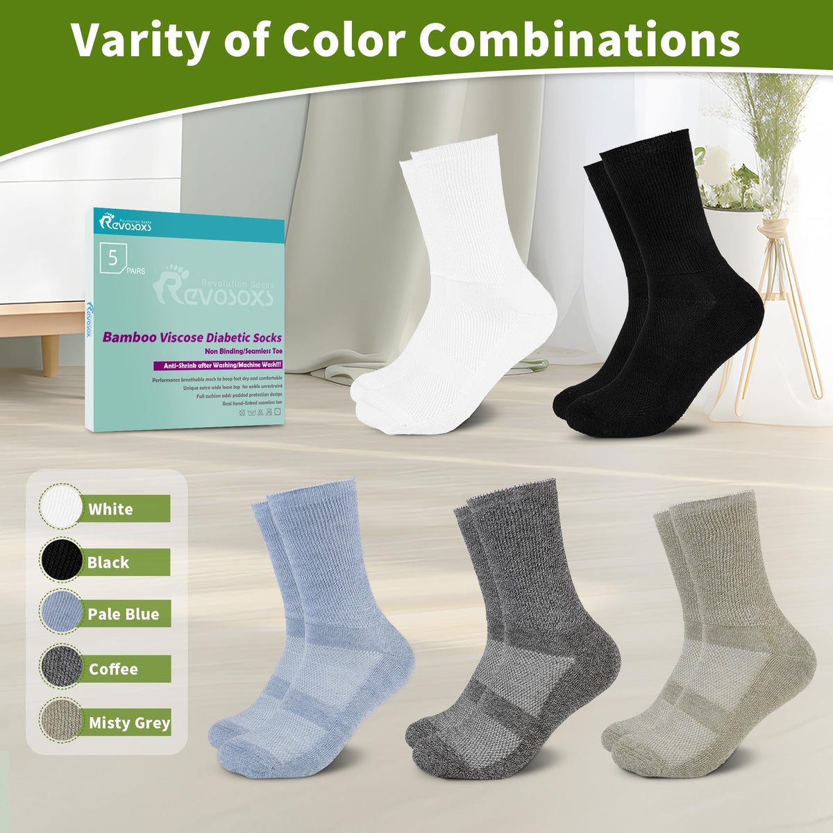Bamboo Viscose Non-Binding Crew Socks with Seamless Toe G46463
