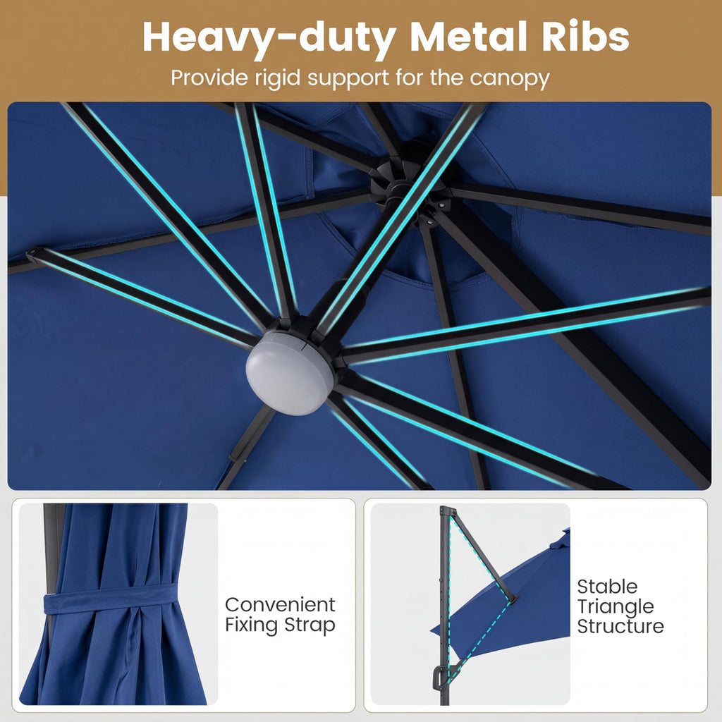 10 FT Solar LED Cantilever Patio Umbrella C8360