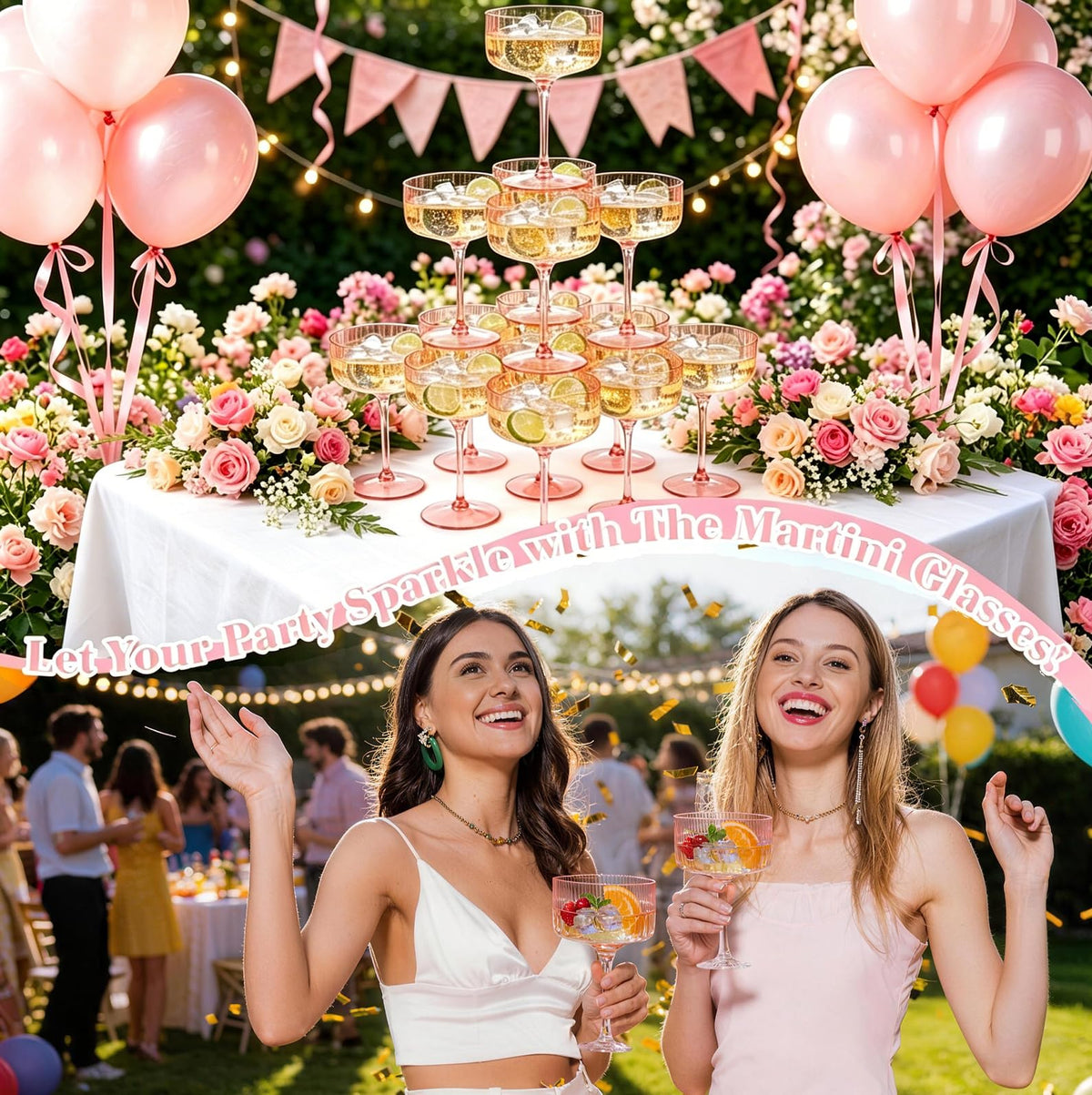 6 Pcs 10 Oz Pink Champagne Martini Glasses Set K915