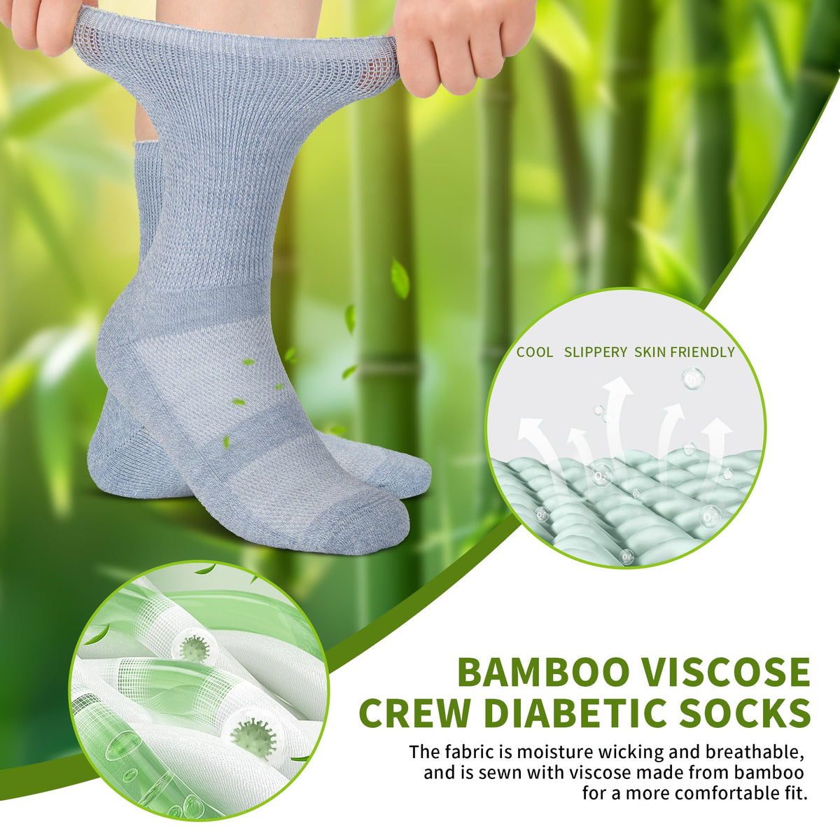 Bamboo Viscose Non-Binding Crew Socks with Seamless Toe G46463