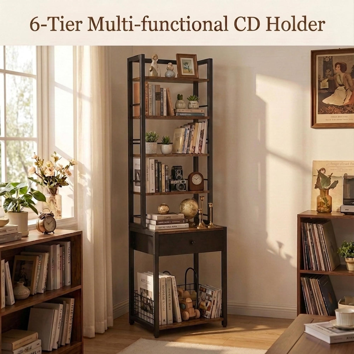6-Tier CD DVD Storage Rack with Drawer V561