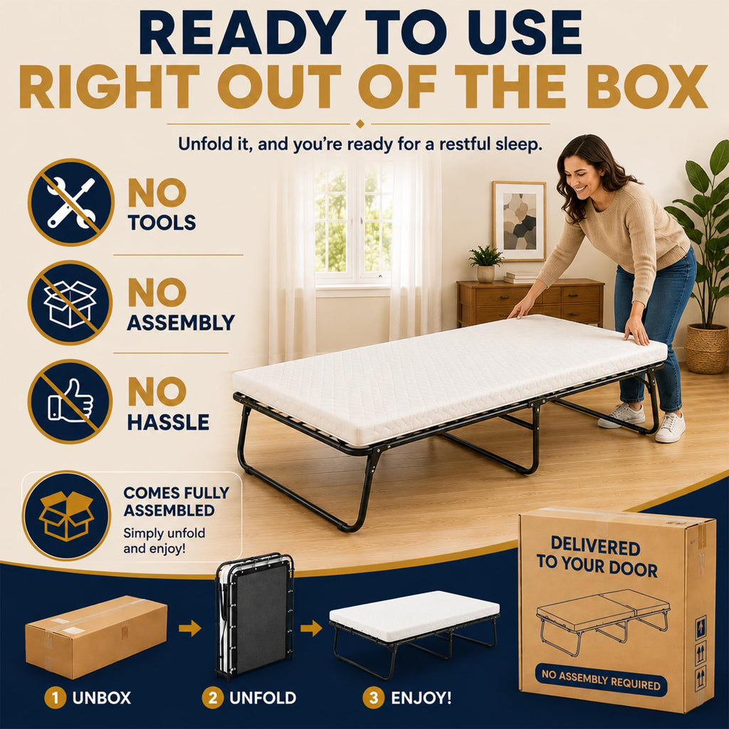 14″ High Folding Guest Bed with 3″ Memory Foam Mattress W38580