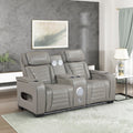Gray Top Grain Leather Match Double Reclining Loveseat B96798