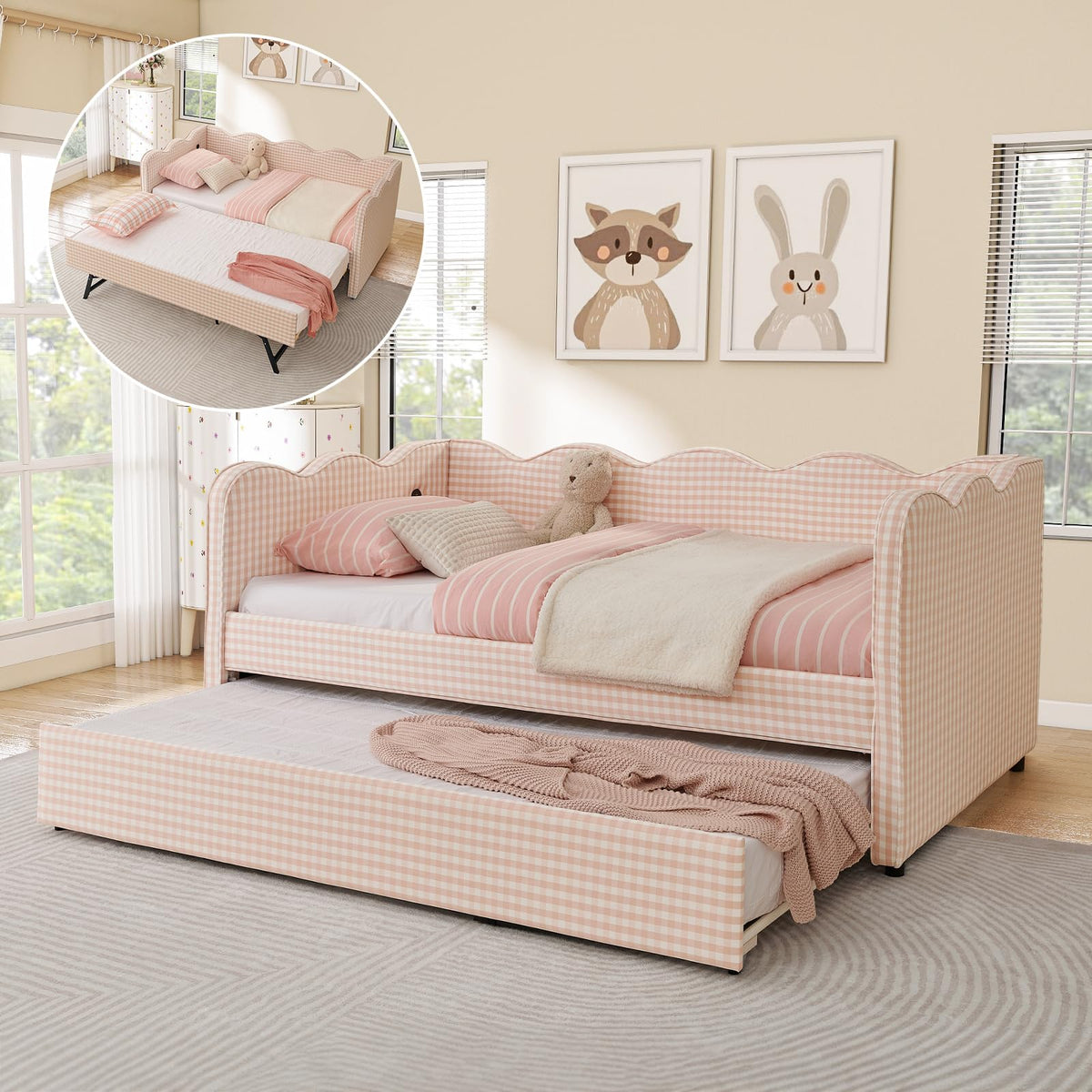 Twin Size Upholstered Daybed with Pop Up Trundle Q361933