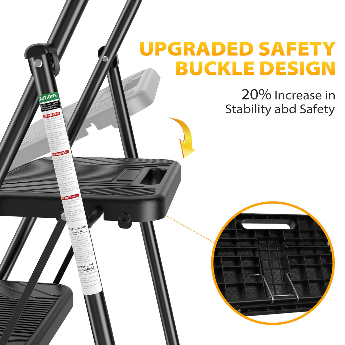 Folding Steel 3-Step Ladder with Handrail O336807