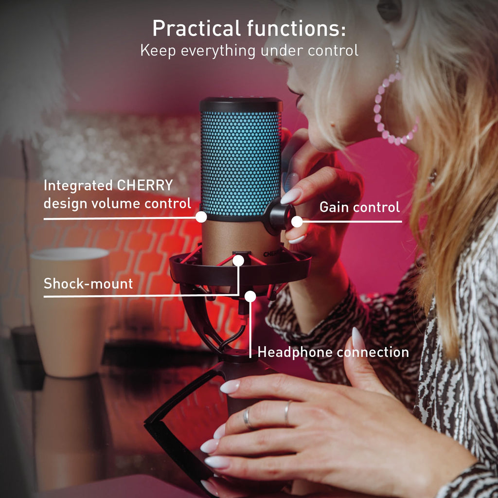 USB Microphone with RGB Lighting, 4 Polar Patterns, Black/Copper Z318298