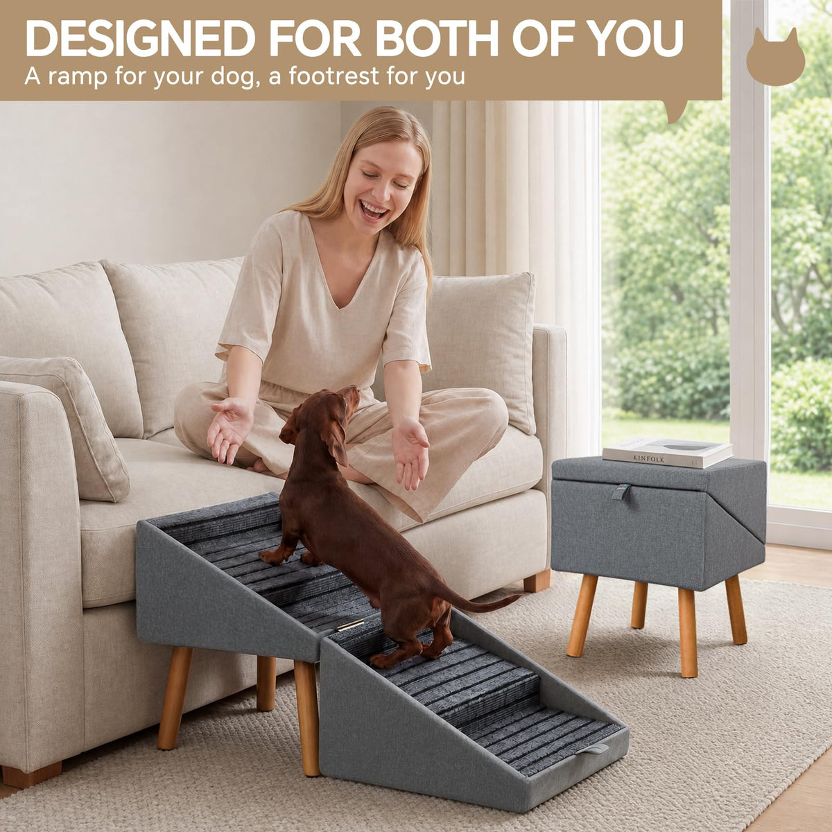 2-in-1 Wooden Pet Stairs & Ottoman S544641